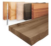 LAMO Manufaktur Étagère Flottante Murale Bois avec Fixation Invisible | Etagere 50 cm Largeur pour Salle de Bain, Couloir, Cuisine | Couleur: Noisette, Bord: Naturel | Bois Massif, Design Moderne