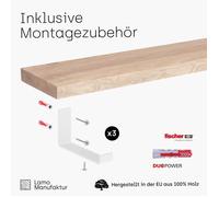 LAMO Manufaktur Étagère murale avec supports en J blancs Étagère 160 cm largeur Couleur: brut, Bord: droit