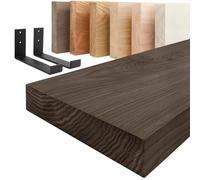LAMO Manufaktur Étagère Murale avec Supports en J Noirs | Étagère 120 cm Largeur pour Salon, Espace de Travail Style Industriel | Couleur : Noir, Bord : Droit | Qualité Artisanale, Bois Massif