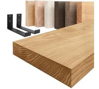 LAMO Manufaktur Étagère murale avec supports en J noirs | Étagère 140cm largeur pour salle de bain, couloir, cuisine style industriel | Couleur: rustique, Bord: droit | Qualité artisanale, bois massif