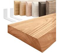 LAMO Manufaktur Étagère Murale avec Supports en L Blancs | Étagère 100 cm Largeur pour Salon, Cuisine, Bureau Style Industriel | Couleur: foncé, Bord: Naturel | Qualité Artisanale, Bois Massif