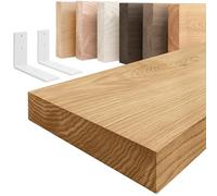 LAMO Manufaktur Étagère Murale avec Supports en L Blancs | Étagère 140 cm Largeur pour Salle de Bain, Couloir, Cuisine Style Industriel | Couleur: Rustique, Bord: Droit | Qualité Artisanale