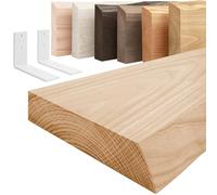 LAMO Manufaktur Étagère Murale avec Supports en L Blancs | Étagère 70 cm Largeur pour Salon, Cuisine, Bureau Style Industriel | Couleur: Naturel, Bord: Naturel | Qualité Artisanale, Bois Massif