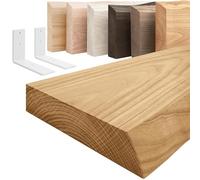 LAMO Manufaktur Étagère Murale avec Supports en L Blancs | Étagère 70 cm Largeur pour Salon, Cuisine, Bureau Style Industriel | Couleur: Rustique, Bord: Naturel | Qualité Artisanale, Bois Massif