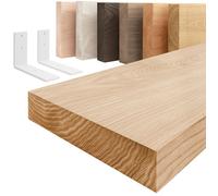 LAMO Manufaktur Étagère murale avec supports en L blancs Etagere murale 60 cm Couleur: naturel Bord: droit