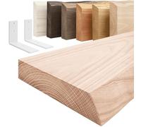 LAMO Manufaktur Étagère Murale avec Supports en L Blancs | Etagere Murale 60 cm pour Salle de Bain, Couloir, Cuisine Style Industriel | Couleur: Brut, Bord: Naturel | Qualité Artisanale, Bois Massif