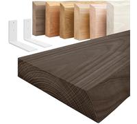 LAMO Manufaktur Étagère murale avec supports en L blancs | Etagere murale 60 cm pour salle de bain, couloir, cuisine style industriel | Couleur : noir, Bord : naturel | Qualité artisanale, bois massif