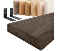 LAMO Manufaktur Étagère Murale avec Supports en L Noirs | Étagère 120 cm Largeur pour Salon, Espace de Travail Style Industriel | Couleur : Noir, Bord : Naturel | Qualité Artisanale, Bois Massif