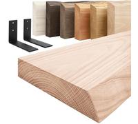 LAMO Manufaktur Étagère Murale avec Supports en L Noirs | Étagère 140 cm Largeur pour Salle de Bain, Couloir, Cuisine Style Industriel | Couleur: Brut, Bord: Naturel | Qualité Artisanale, Bois Massif