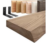 LAMO Manufaktur Étagère Murale avec Supports en L Noirs | Etagere 50 cm Largeur pour Salle de Bain, Couloir, Cuisine Style Industriel | Couleur : Noisette, Bord : Naturel | Qualité Artisanale