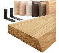 LAMO Manufaktur Étagère Murale avec Supports en L Noirs | Étagère 70 cm Largeur pour Salon, Cuisine, Bureau Style Industriel | Couleur: Rustique, Bord: Naturel | Qualité Artisanale, Bois Massif