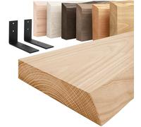 LAMO Manufaktur Étagère Murale avec Supports en L Noirs | Étagère 90 cm Largeur pour Salon, Cuisine, Bureau Style Industriel | Couleur: Naturel, Bord: Naturel | Qualité Artisanale, Bois Massif