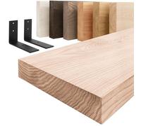 LAMO Manufaktur Étagère Murale avec Supports en L Noirs | Étagère 90 cm Largeur pour Salon, Cuisine, Bureau Style Industriel | Couleur: Brut, Bord: Droit | Qualité Artisanale, Bois Massif