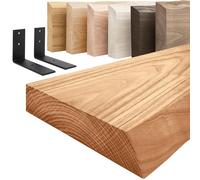 LAMO Manufaktur Étagère Murale avec Supports en L Noirs | Etagere Murale 60 cm pour Salle de Bain, Couloir, Cuisine Style Industriel | Couleur: foncé, Bord: Naturel | Qualité Artisanale, Bois Massif