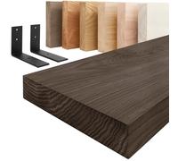 LAMO Manufaktur Étagère Murale avec Supports en L Noirs | Etagere Murale 80 cm pour Salon, Cuisine, Bureau Style Industriel | Couleur : Noir, Bord : Droit | Qualité Artisanale, Bois Massif