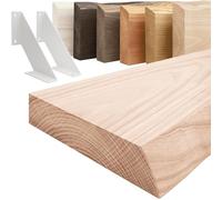 LAMO Manufaktur Étagère Murale avec Supports en V Blancs | Etagere 50 cm Largeur pour Salle de Bain, Couloir, Cuisine Style Industriel | Couleur: Brut, Bord: Naturel | Qualité Artisanale, Bois Massif