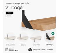 LAMO Manufaktur Étagère murale avec supports en V noirs Étagère 120 cm largeur Couleur: rustique, Bord: naturel