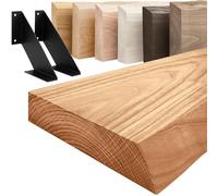 LAMO Manufaktur Étagère Murale avec Supports en V Noirs | Etagere 50 cm Largeur pour Salle de Bain, Couloir, Cuisine Style Industriel | Couleur: foncé, Bord: Naturel | Qualité Artisanale, Bois Massif