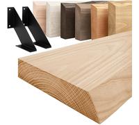 LAMO Manufaktur Étagère murale avec supports en V noirs | Etagere murale 60 cm pour salle de bain, couloir, cuisine style industriel | Couleur: naturel, Bord: naturel | Qualité artisanale, bois massif