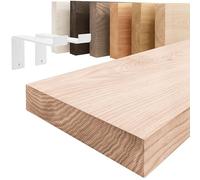 LAMO Manufaktur Étagère Murale avec Supports en Z Blancs | Etagere 40 cm Largeur pour Salle de Bain, Couloir, Cuisine Style Industriel | Couleur: Brut, Bord: Droit | Qualité Artisanale, Bois Massif