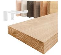 LAMO Manufaktur Étagère Murale avec Supports en Z Blancs | Etagere Murale 60 cm pour Salle de Bain, Couloir, Cuisine Style Industriel | Couleur: Naturel, Bord: Droit | Qualité Artisanale, Bois Massif