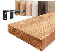 LAMO Manufaktur Étagère Murale avec Supports en Z Noirs | Étagère 160 cm Largeur pour Salle de Bain, Couloir, Cuisine Style Industriel | Couleur: foncé, Bord: Droit | Qualité Artisanale, Bois Massif