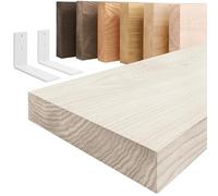LAMO Manufaktur étagère Murale en Bois Massif, Bord régulier, étagère de Rangement Basic, Bois Blanche/équerre Blanche 60cm, LWG-01-A-007-60LW