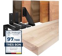 LAMO Manufaktur étagère Murale en Bois Massif, Bord régulier, étagère de Rangement Basic, Bois Brut/équerre Noire 70cm, LWG-01-A-001-70LS