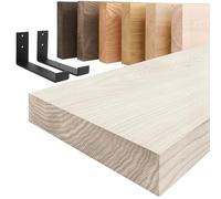 LAMO Manufaktur étagère Murale en Bois Massif, Bord régulier, étagère de Rangement Industrial, Bois Blanche/équerre Noire 60cm, LWG-01-A-007-60JS