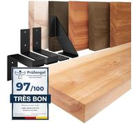 LAMO Manufaktur étagère Murale en Bois Massif, Bord régulier, étagère de Rangement Industrial, Bois Naturel/équerre Noire 60cm, LWG-01-A-002-60JS