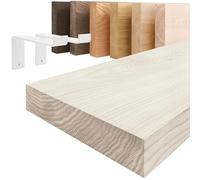 LAMO Manufaktur étagère Murale en Bois Massif, Bord régulier, étagère de Rangement Original, Bois Blanche/équerre Blanche 60cm, LWG-01-A-007-60ZW