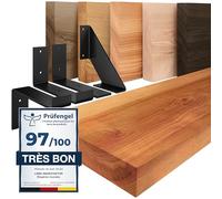 LAMO Manufaktur étagère Murale en Bois Massif, Bord régulier, étagère de Rangement Original, Bois foncé/équerre Noire 160cm, LWG-01-A-004-160ZS