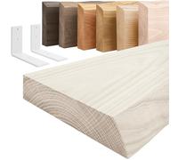 LAMO Manufaktur étagère Murale en Bois Massif, irrégulier, étagère de Rangement Basic, Bois Blanche/équerre Blanche 60cm, LW-01-A-007-60LW