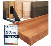 LAMO Manufaktur étagère Murale en Bois Massif, irrégulier, étagère de Rangement Vintage, Bois foncé/équerre Noire 60cm, LW-01-A-004-60VS