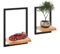 LAMO Manufaktur Étagères murales Set 2pcs 15/20cm | Petite étagère en Bois à parfums pour Salle de Bains, étagère Murale Cuisine | Couleur: foncé, Cadre: Noir