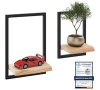 LAMO Manufaktur Étagères murales Set 2pcs 15/20cm | Petite étagère en Bois à parfums pour Salle de Bains, étagère Murale Cuisine | Couleur: Naturel, Cadre: Noir