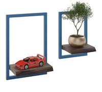 LAMO Manufaktur Étagères murales Set 2pcs 15/20cm | Petite étagère en Bois pour Chambre, étagère Murale Cuisine | Couleur: ébène, Cadre: Bleu