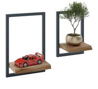 LAMO Manufaktur Étagères murales Set 2pcs 15/20cm | Petite étagère en Bois pour Chambre, étagère Murale Cuisine | Couleur: Marron Noisette, Cadre: Anthracite