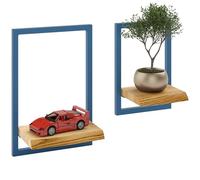 LAMO Manufaktur Étagères murales Set 2pcs 15/20cm | Petite étagère en Bois pour Chambre, étagère Murale Cuisine | Couleur: Rustique, Cadre: Bleu