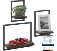 LAMO Manufaktur Étagères murales Set 3 pcs 15/20/35cm | Étagère Murale Cuisine, étagère Murale Flottante | Couleur: ébène, Cadre: Anthracite