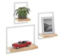 LAMO Manufaktur Étagères murales Set 3 pcs 15/20/35cm | Étagère Murale Cuisine, pour Salle de Bain, étagère Murale Flottante | Couleur: Naturel, Cadre: Ivoire