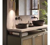 LAMO Manufaktur Plan Vasque en Bois, Plan sous Vasque Salle de Bain, Plan de Toilette, Plan Suspendu, Bord Naturel irrégulier (sans kit de Fixation), 120x45 cm (L x H), Brut, LWP-01-A-001-BK