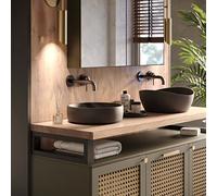 LAMO Manufaktur Plan Vasque en Bois, Plan sous Vasque Salle de Bain, Plan de Toilette, Plan Suspendu, Bord Naturel irrégulier (sans kit de Fixation), 60x40 cm (L x H), Naturel, LWP-01-A-002-AE