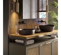 LAMO Manufaktur Plan Vasque en Bois, Plan sous Vasque Salle de Bain, Plan de Toilette, Plan Suspendu, Bord Naturel irrégulier (sans kit de Fixation), 160x50 cm (L x H), Rustique, LWP-01-A-003-CO