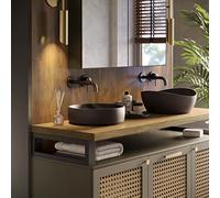 LAMO Manufaktur Plan Vasque en Bois, Plan sous Vasque Salle de Bain, Plan de Toilette, Plan Suspendu, Bord Naturel irrégulier (sans kit de Fixation), 90x50 cm (L x H), Rustique, LWP-01-A-003-CH