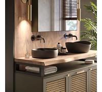 LAMO Manufaktur Plan Vasque en Bois, Plan sous Vasque Salle de Bain, Plan de Toilette, Plan Suspendu, Bord Naturel irrégulier (sans kit de Fixation), 40x60 cm (L x H), Naturel, LWP-01-A-002-EA