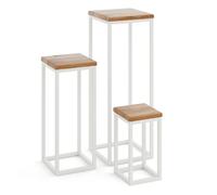 LAMO Manufaktur SET 30cm/50cm/70 cm Support Plantes | Piédéstal pour Plantes | Porte-plantes Interieur Cadre Blanc Gris | Plateau 100% Bois Massif Couleur: Foncé