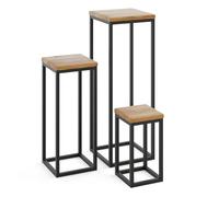 LAMO Manufaktur SET 30cm/50cm/70 cm Support Plantes | Piédéstal pour Plantes | Porte-plantes Interieur Cadre Noir | Plateau 100% Bois Massif Couleur: Rustique