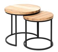 LAMO Manufaktur Table basse gigogne en bois rond - lot de 2 pièces - Table d'appoint bout de canapé Couleur : naturel pieds : noir