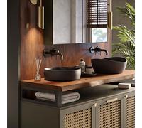 LAMO Manufaktur Vasque en Bois, Plan Sous Vasque Salle de Bain, Toilette Suspendu (Sans Kit de Fixation), 90x50 cm (L x H), Foncé, LWPG-01-A-004-CH